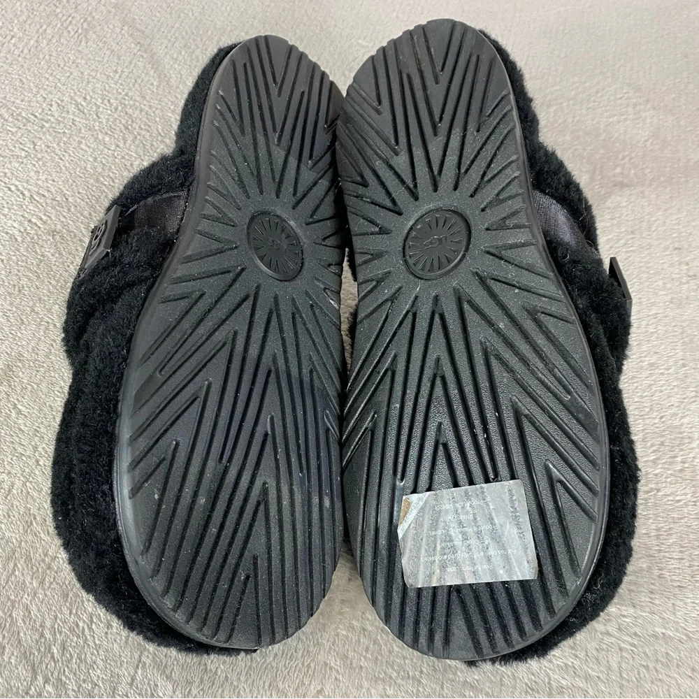UGG Fluff It Mens Slipper Mule Size 9 Black Sheepskin Slip On Adjustable - Picture 10 of 11